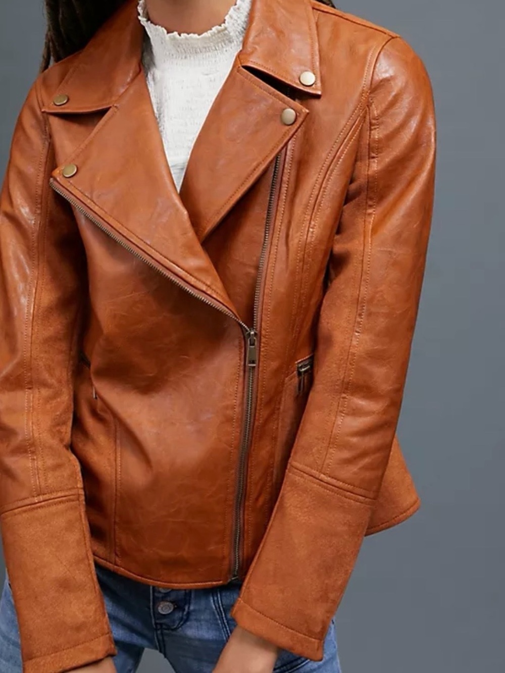 Women’s Cognac Leather Moto Jacket
